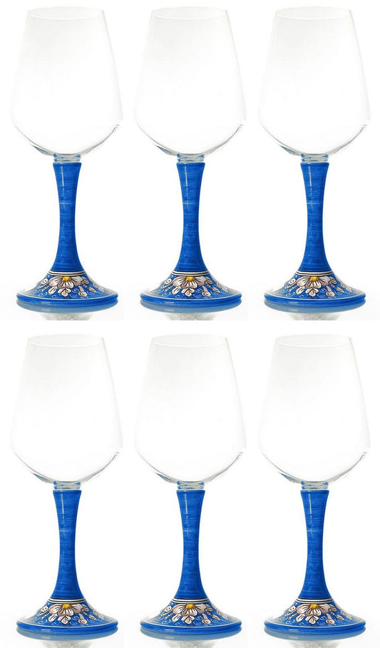 Luxus Weinglas 6er Set Blau / Mehrfarbig H. 23,5 cm - Handgefertigte & handbemalte Weingläser - Hotel & Restaurant Accessoires - Luxus Qualität - Made in Italy