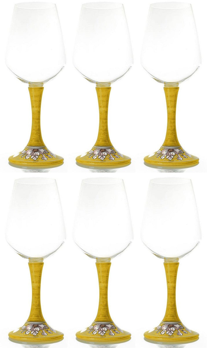 Luxus Weinglas 6er Set Gelb / Mehrfarbig H. 23,5 cm - Handgefertigte & handbemalte Weingläser - Hotel & Restaurant Accessoires - Luxus Qualität - Made in Italy