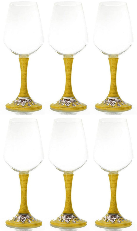 Luxus Weinglas 6er Set Gelb / Mehrfarbig H. 23,5 cm - Handgefertigte & handbemalte Weingläser - Hotel & Restaurant Accessoires - Luxus Qualität - Made in Italy
