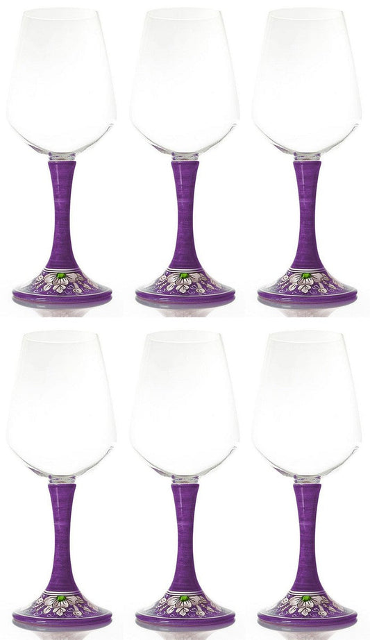 Luxus Weinglas 6er Set Lila / Mehrfarbig H. 23,5 cm - Handgefertigte & handbemalte Weingläser - Hotel & Restaurant Accessoires - Luxus Qualität - Made in Italy