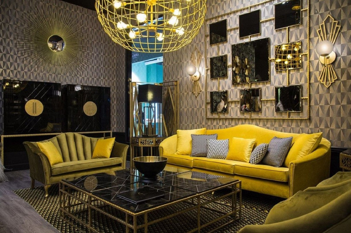 Designer Barschrank Schwarz / Messingfarben 120 x 40 x H. 190 cm - Edler Weinschrank mit hochwertigen Keramikfliesen - Bar Möbel - Hotel Möbel - Luxus Qualität