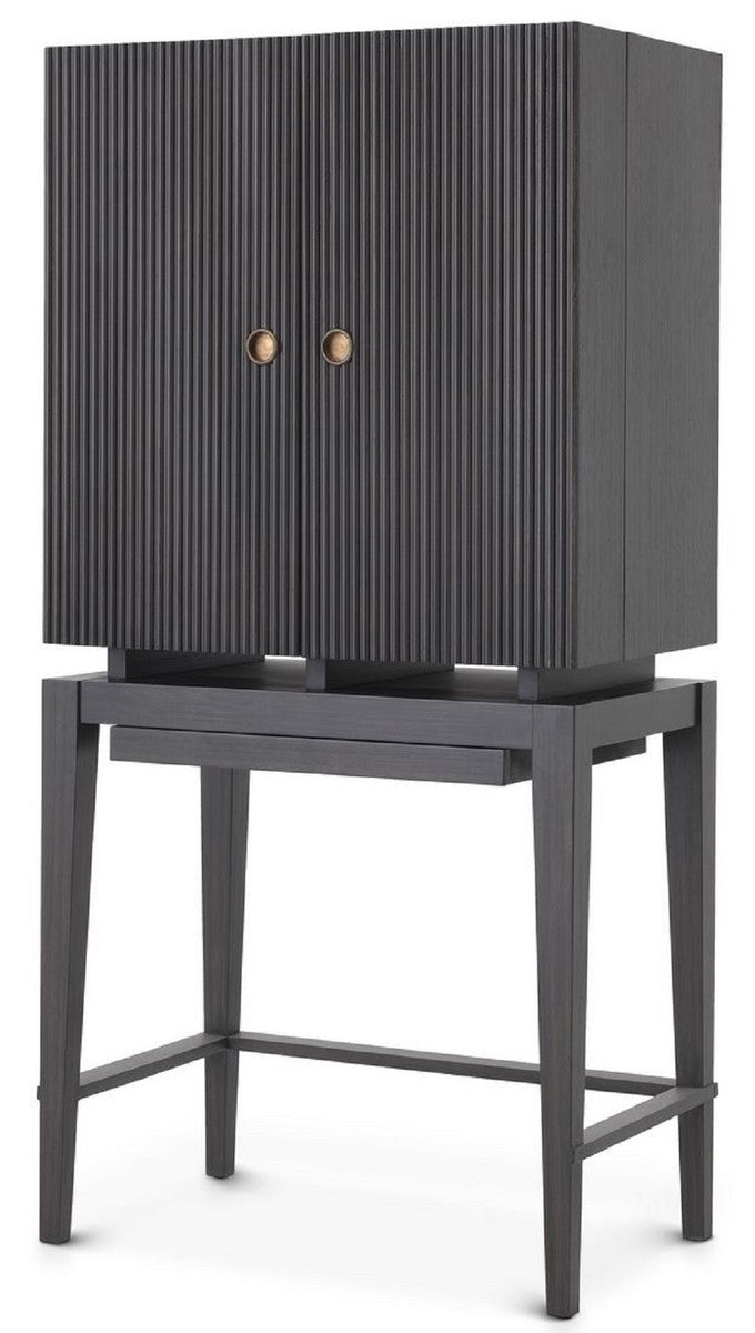 Luxus Weinschrank Anthrazitgrau / Bronze 82,5 x 51 x H. 168 cm - Mahagoni Barschrank mit 2 Türen - Barmöbel - Luxus Qualität