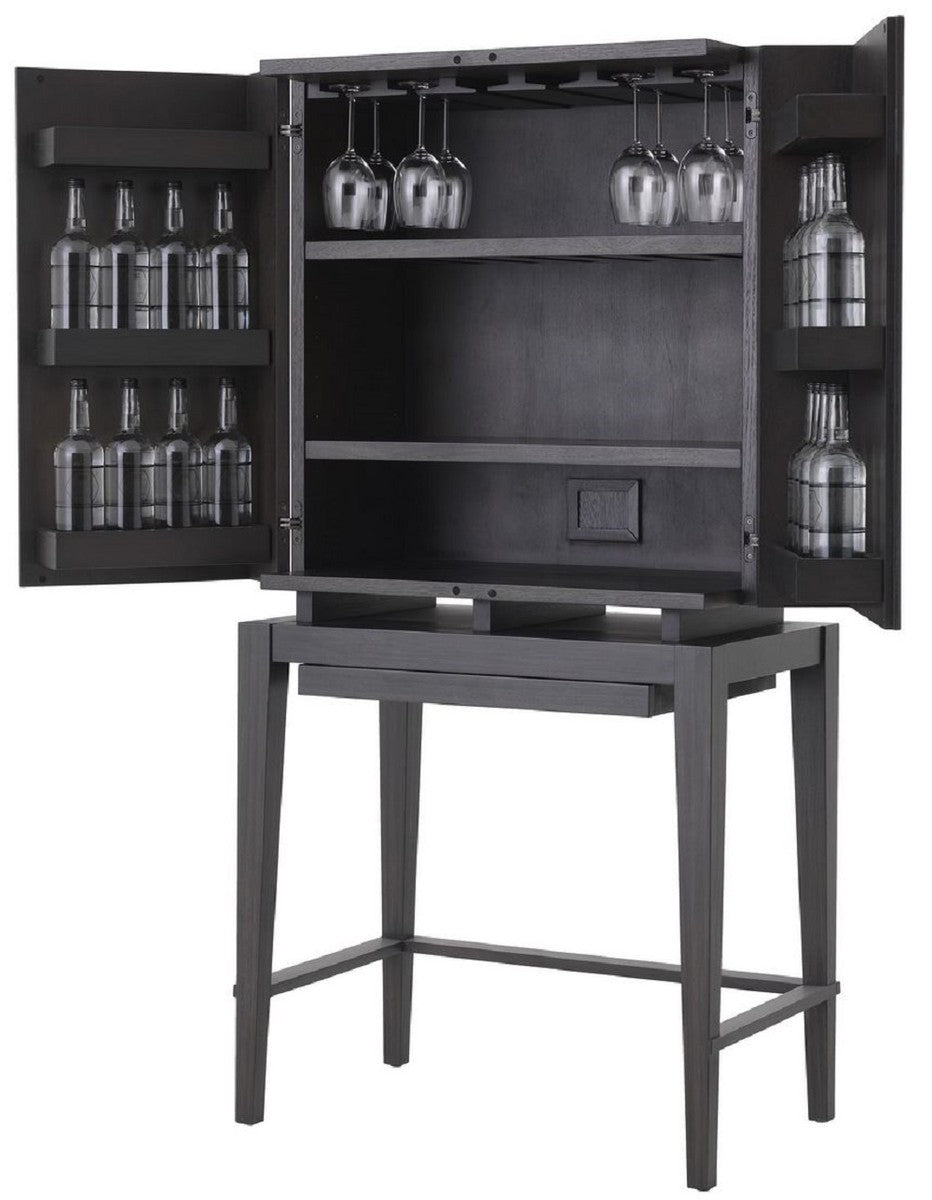 Luxus Weinschrank Anthrazitgrau / Bronze 82,5 x 51 x H. 168 cm - Mahagoni Barschrank mit 2 Türen - Barmöbel - Luxus Qualität