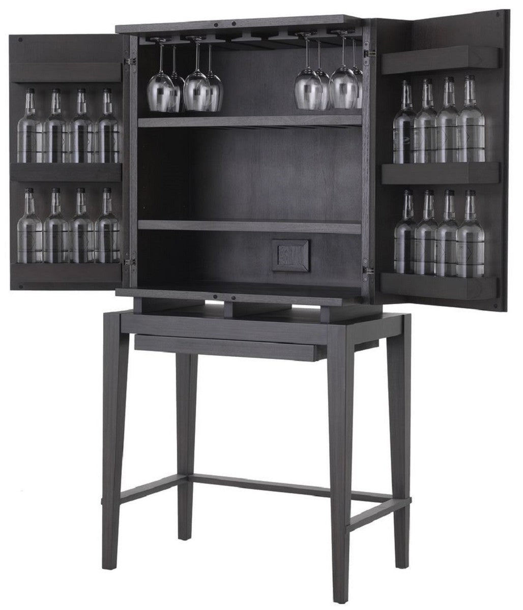 Luxus Weinschrank Anthrazitgrau / Bronze 82,5 x 51 x H. 168 cm - Mahagoni Barschrank mit 2 Türen - Barmöbel - Luxus Qualität