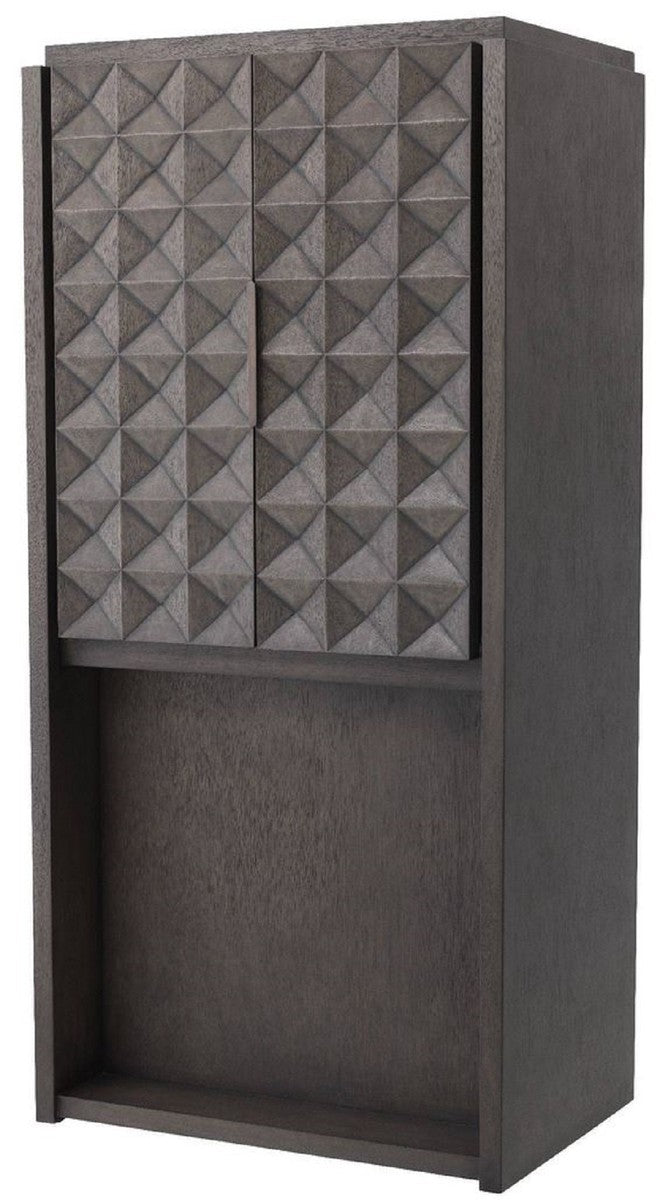 Luxus Weinschrank Mokkafarben / Bronze 81,5 x 56 x H. 171 cm - Massivholz Barschrank mit 2 Türen und 3D Effekt in den Fronten - Barmöbel - Luxus Qualität