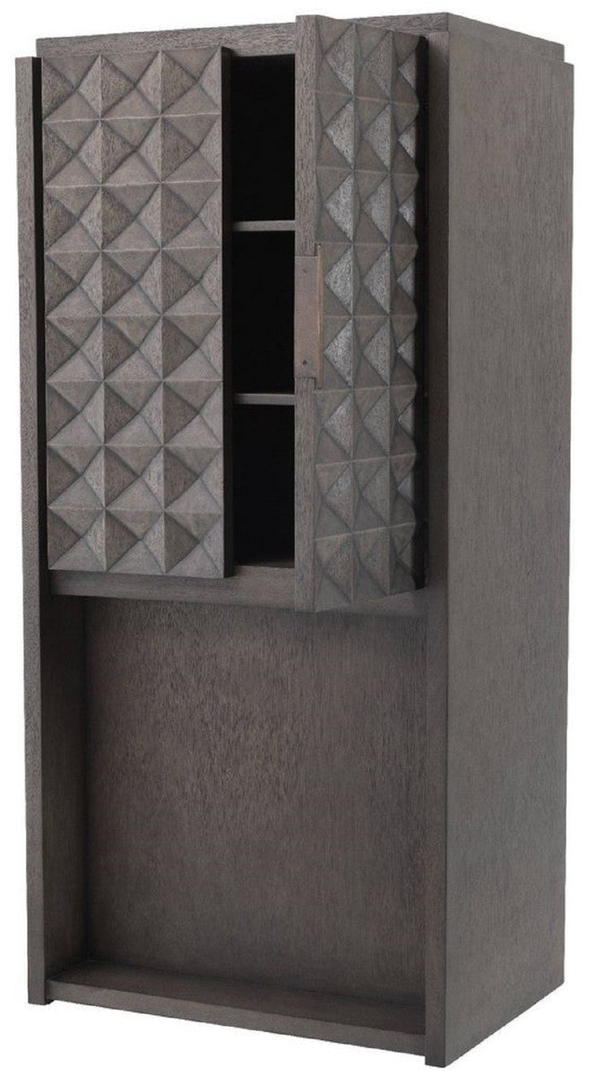 Luxus Weinschrank Mokkafarben / Bronze 81,5 x 56 x H. 171 cm - Massivholz Barschrank mit 2 Türen und 3D Effekt in den Fronten - Barmöbel - Luxus Qualität