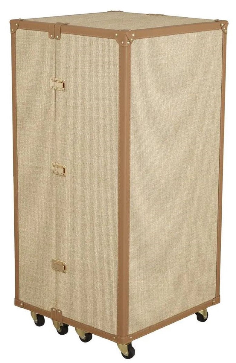 Luxus Weinschrank im Koffer Design Naturfarben / Braun 59 x 59 x H. 122,5 cm - Kofferschrank mit Rollen - Bar Möbel - Luxus Möbel - Luxus Qualität