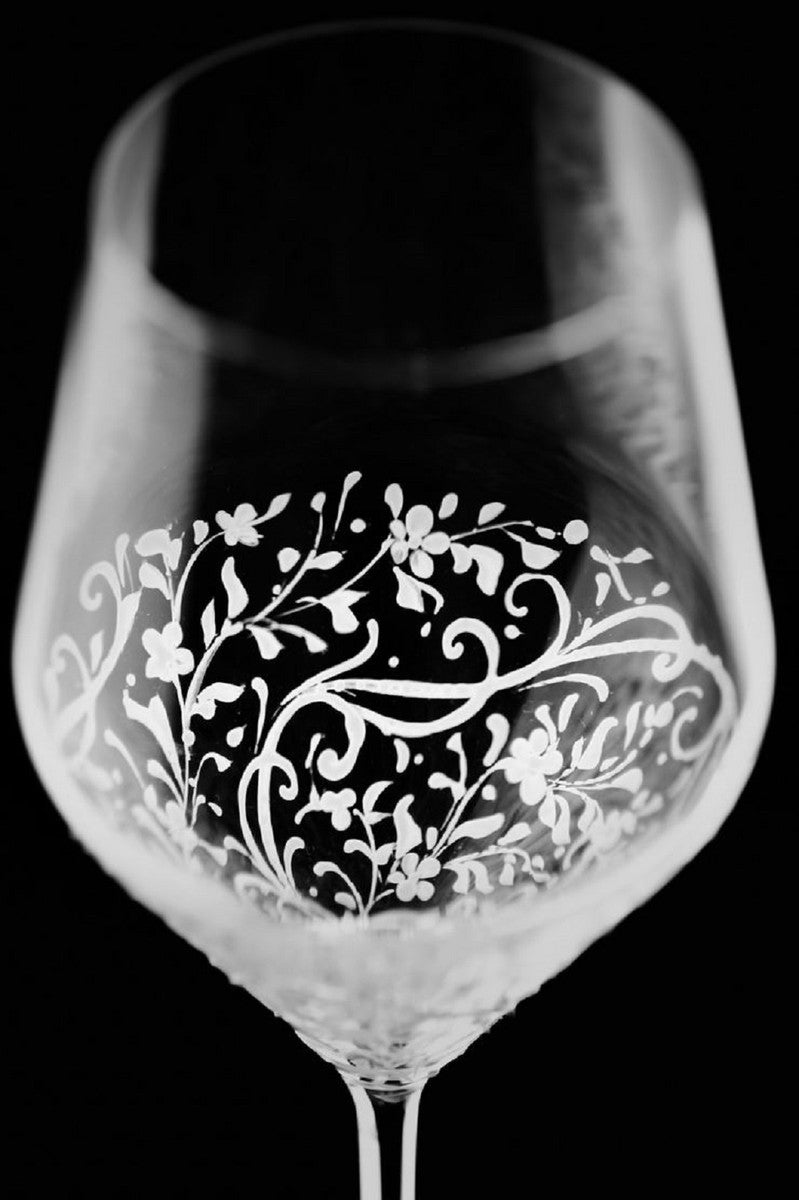 Luxus Weißweinglas 6er Set Weiß Ø 8,6 x H. 22,4 cm - Handgefertigte & handbemalte Weingläser - Hotel & Restaurant Accessoires - Luxus Qualität