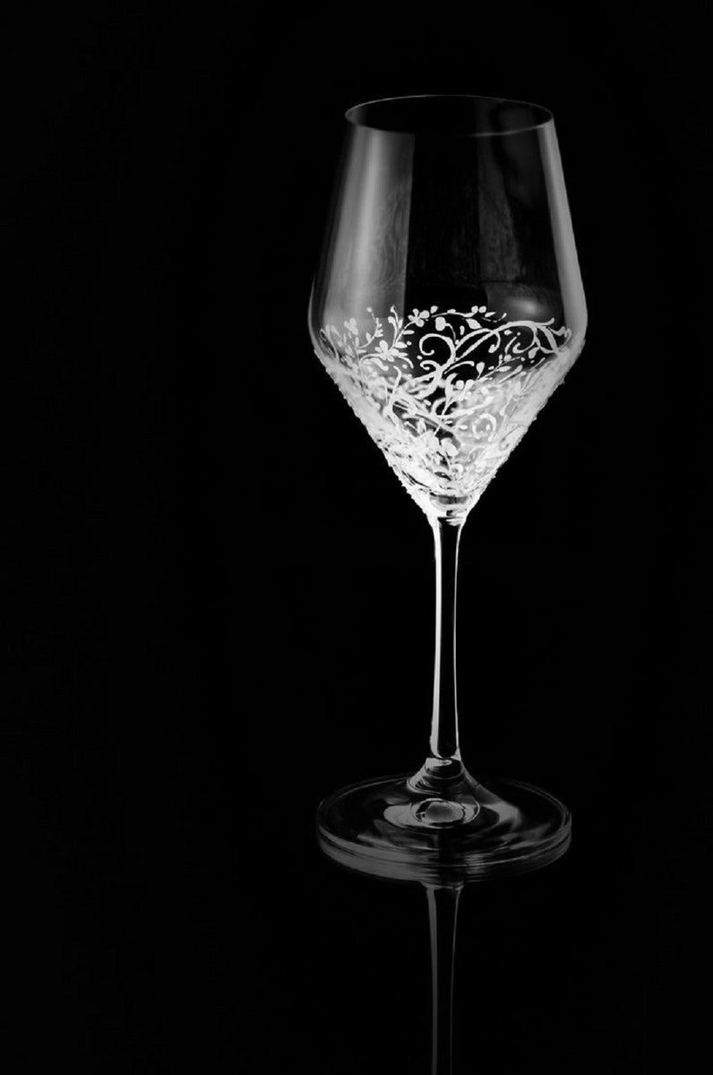 Luxus Weißweinglas 6er Set Weiß Ø 8,6 x H. 22,4 cm - Handgefertigte & handbemalte Weingläser - Hotel & Restaurant Accessoires - Luxus Qualität