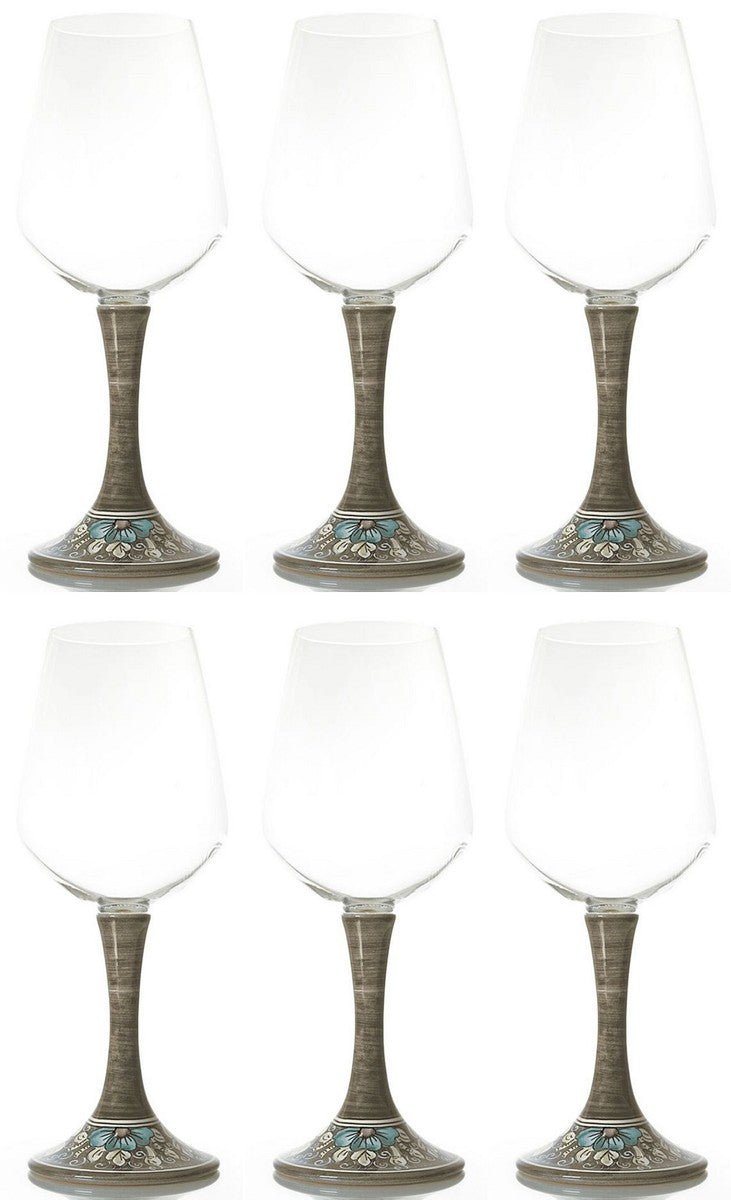 Luxus Weinglas 6er Set Braun / Mehrfarbig H. 23,5 cm - Handgefertigte & handbemalte Weingläser - Hotel & Restaurant Accessoires - Luxus Qualität - Made in Italy