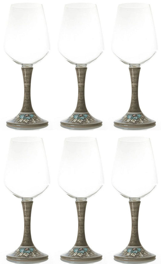 Luxus Weinglas 6er Set Braun / Mehrfarbig H. 23,5 cm - Handgefertigte & handbemalte Weingläser - Hotel & Restaurant Accessoires - Luxus Qualität - Made in Italy