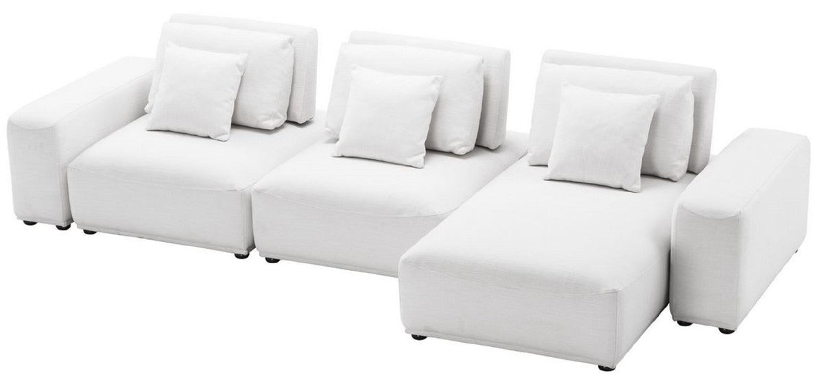 Luxus Wohnlandschaft Weiß / Schwarz 340 x 159 x H. 83 cm - Wohnzimmer Sofa mit 6 Kissen - Luxus Qualität