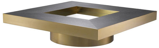 Luxus Wohnzimmer Couchtisch Anthrazitgrau / Messingfarben 120 x 120 x H. 29,5 cm - Moderner quadratischer Wohnzimmertisch mit Spiegelglas - Luxus Wohnzimmer Möbel