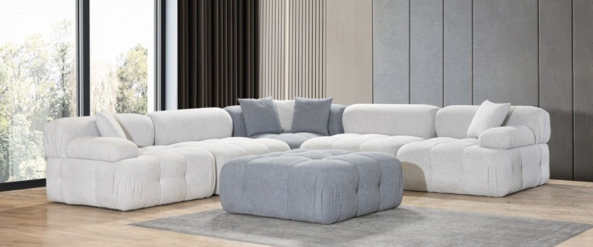 Luxus Wohnzimmer Ecksofa mit Hocker Hellgrau / Grau 295 x 295 x H. 70 cm - Modulares 6 Teiliges Sofa - Hotel Sofa - Wohnzimmer Möbel - Hotel Möbel - Luxus Möbel