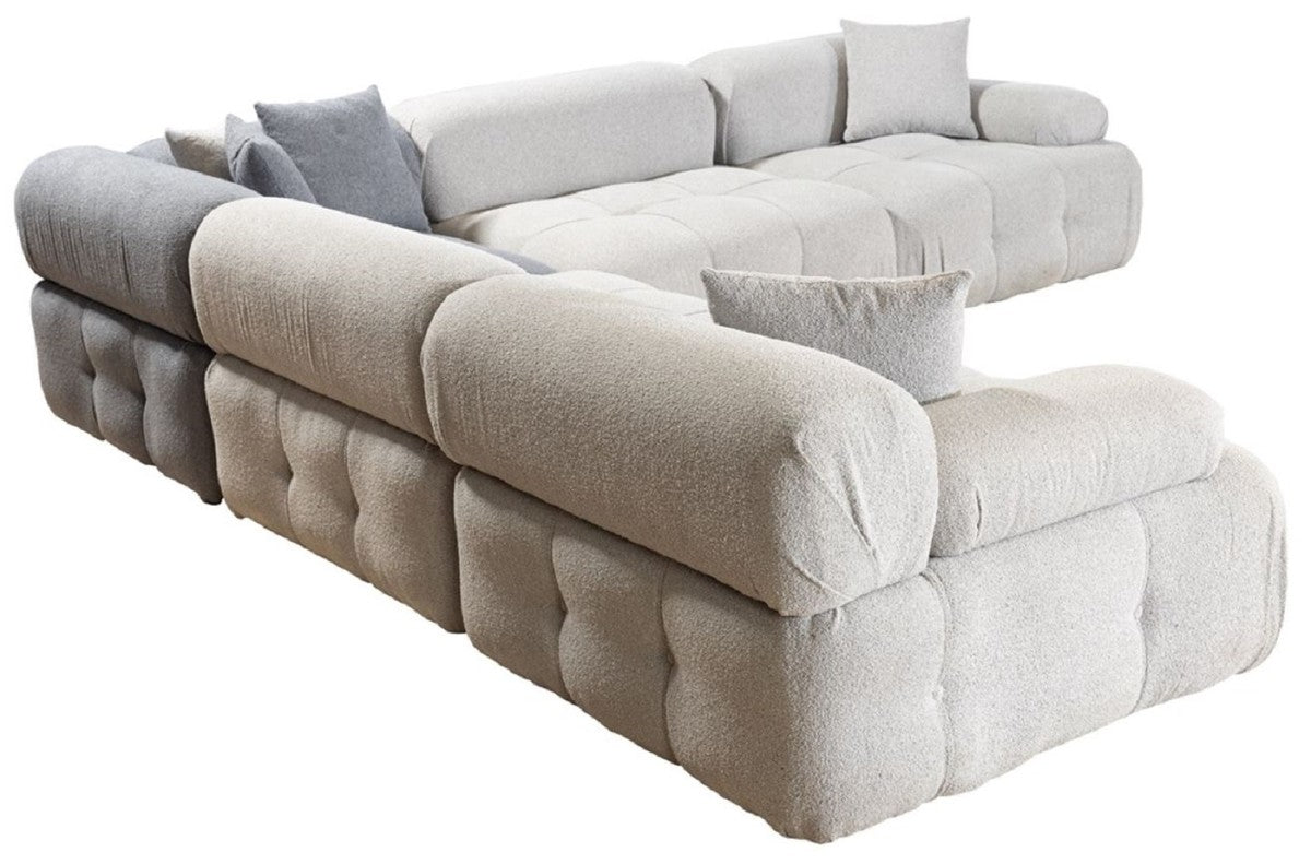 Luxus Wohnzimmer Ecksofa mit Hocker Hellgrau / Grau 295 x 295 x H. 70 cm - Modulares 6 Teiliges Sofa - Hotel Sofa - Wohnzimmer Möbel - Hotel Möbel - Luxus Möbel