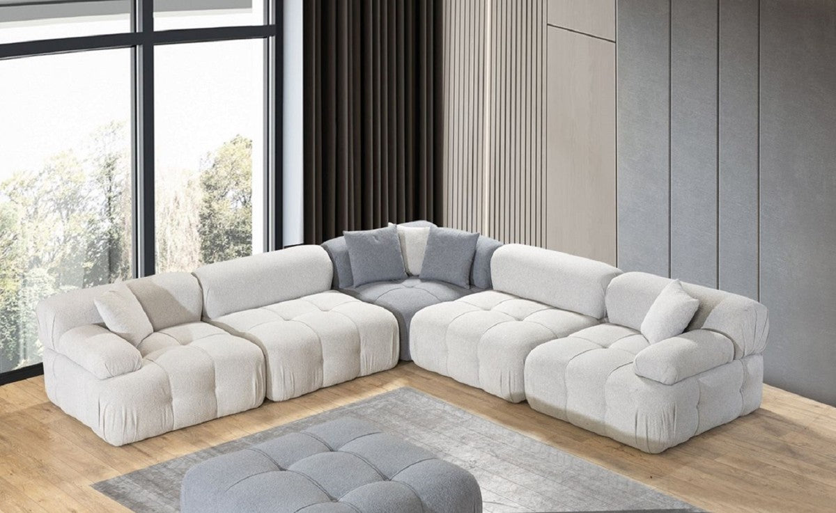 Luxus Wohnzimmer Ecksofa mit Hocker Hellgrau / Grau 295 x 295 x H. 70 cm - Modulares 6 Teiliges Sofa - Hotel Sofa - Wohnzimmer Möbel - Hotel Möbel - Luxus Möbel