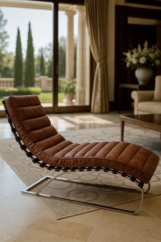 Luxus Wohnzimmer Leder Liegesessel Vintage Braun / Silber 140 x 59 x H. 82 cm - Echtleder Chaiselongue - Relax Sessel - Relax Liege - Wohnzimmer Möbel - Leder Möbel - Luxus Möbel