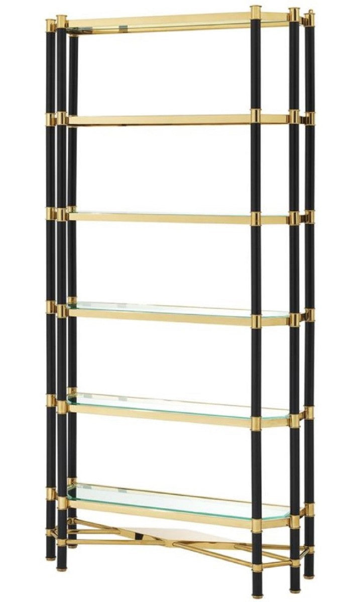 Luxus Wohnzimmer Regalschrank Gold / Schwarz 110 x 35 x H. 220 cm - Wohnzimmerschrank