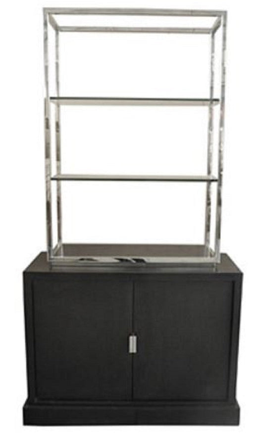 Luxus Wohnzimmerschrank Schwarz / Silber 109 x 42 x H. 201 cm - Luxus Wohnzimmermöbel