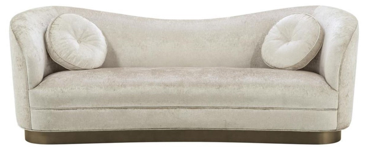 Luxus Wohnzimmer Sofa Weiß-Beige / Bronze 230 x 85 x H. 82 cm - Gebogene Luxus Couch mit 2 dekorativen Kissen