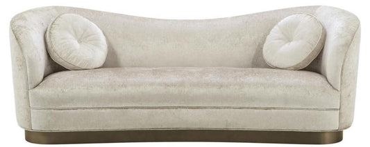 Luxus Wohnzimmer Sofa Weiß-Beige / Bronze 230 x 85 x H. 82 cm - Gebogene Luxus Couch mit 2 dekorativen Kissen