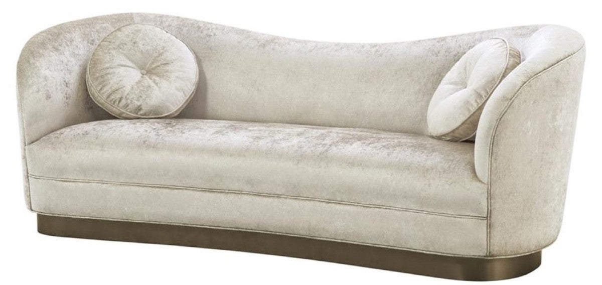 Luxus Wohnzimmer Sofa Weiß-Beige / Bronze 230 x 85 x H. 82 cm - Gebogene Luxus Couch mit 2 dekorativen Kissen