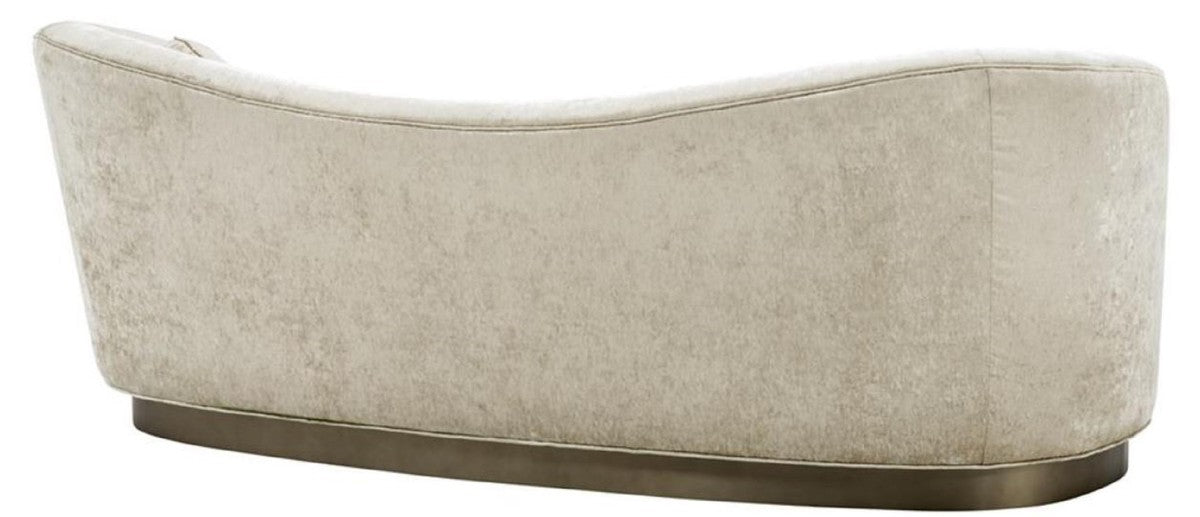 Luxus Wohnzimmer Sofa Weiß-Beige / Bronze 230 x 85 x H. 82 cm - Gebogene Luxus Couch mit 2 dekorativen Kissen