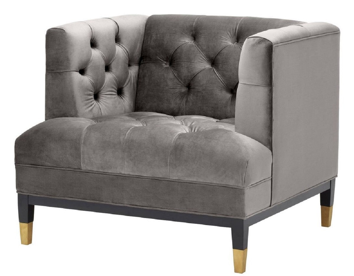 Luxus Wohnzimmer Sessel Grau / Schwarz / Messingfarben 93 x 85 x H. 79 cm - Chesterfield Möbel