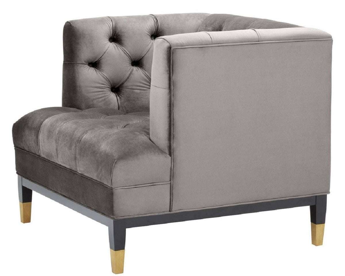 Luxus Wohnzimmer Sessel Grau / Schwarz / Messingfarben 93 x 85 x H. 79 cm - Chesterfield Möbel