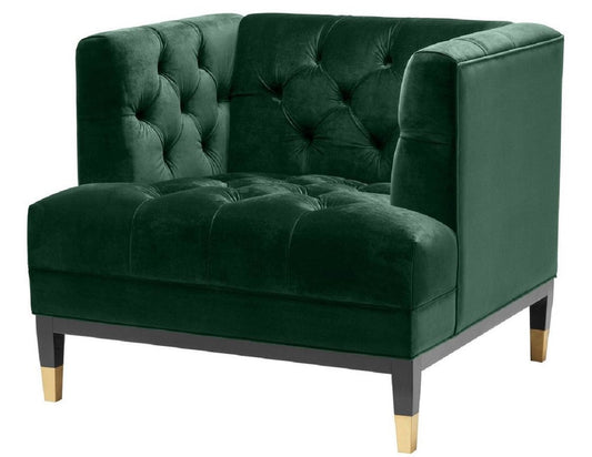 Luxus Wohnzimmer Sessel Grün / Schwarz / Messingfarben 93 x 85 x H. 79 cm - Chesterfield Möbel
