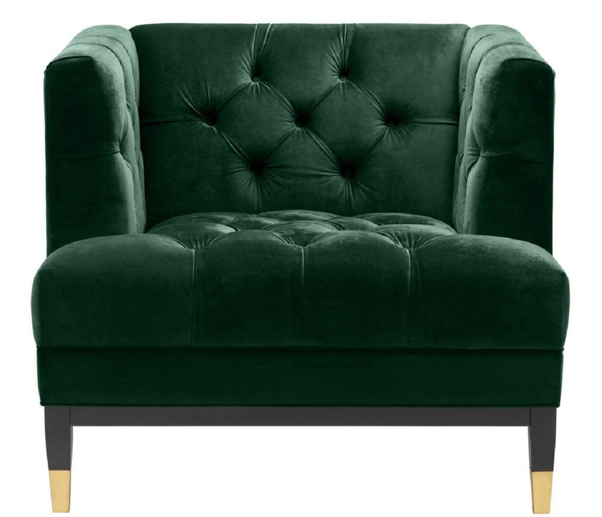 Luxus Wohnzimmer Sessel Grün / Schwarz / Messingfarben 93 x 85 x H. 79 cm - Chesterfield Möbel