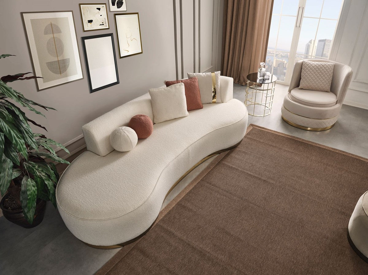 Luxus Wohnzimmer Set Creme / Gold - 2 Luxus Sofas & 1 Luxus Drehsessel & 1 Luxus Hocker - Wohnzimmer Möbel - Luxus Möbel - Luxus Einrichtung - Wohnzimmer Einrichtung