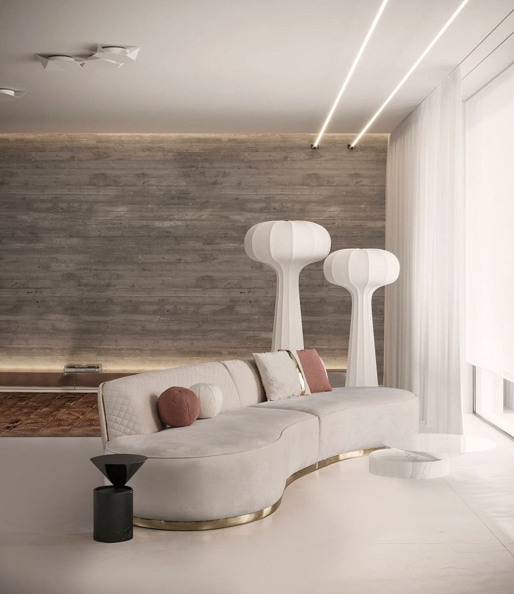 Luxus Wohnzimmer Set Creme / Gold - 2 Luxus Sofas & 1 Luxus Drehsessel & 1 Luxus Hocker - Wohnzimmer Möbel - Luxus Möbel - Luxus Einrichtung - Wohnzimmer Einrichtung