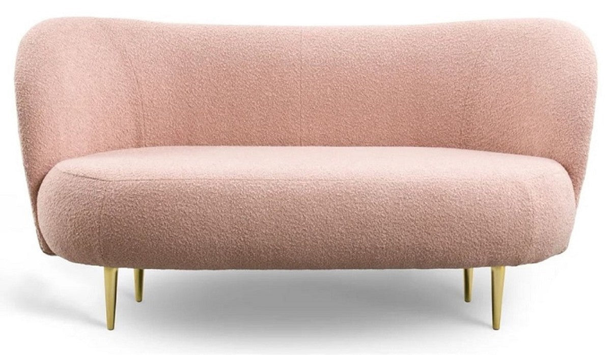 Luxus Wohnzimmer Set Rosa / Gold - 2 Luxus Sofas mit gebogener Rückenlehne & 2 Luxus Sessel mit gebogener Rückenlehne - Luxus Einrichtung - Wohnzimmer Möbel - Luxus Möbel