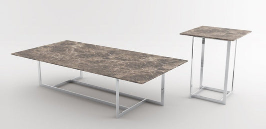 Luxus Wohnzimmer Set Silber / Braun - 1 Couchtisch mit Marmorplatte & 1 Beistelltisch mit Marmorplatte - Wohnzimmermöbel - Luxus Qualität