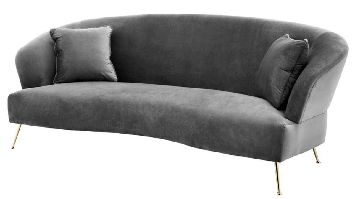 Sofa Grau / Messing 230 x 100 x H. 87 cm - Luxus Hotel Sofa