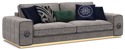 Luxus Wohnzimmer Sofa Grau / Schwarz / Gold 260 x 100 x H. 65 cm - Edle Wohnzimmer Möbel - Luxus Möbel