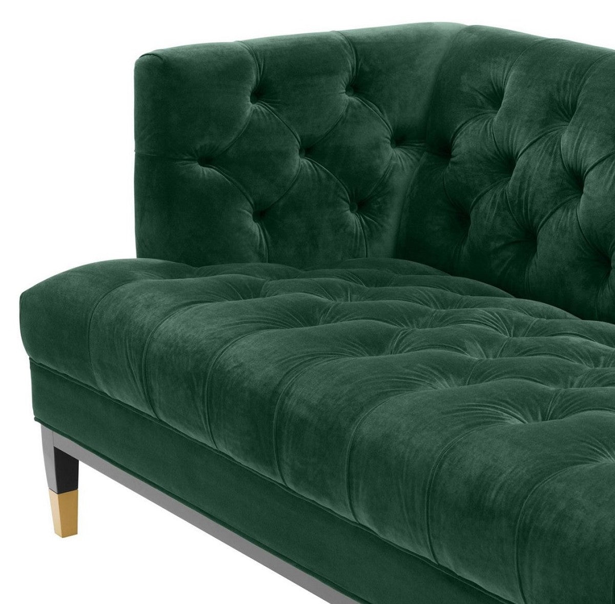 Luxus Wohnzimmer Sofa Grün / Schwarz / Messingfarben 230 x 85 x H. 79 cm - Chesterfield Samtsofa