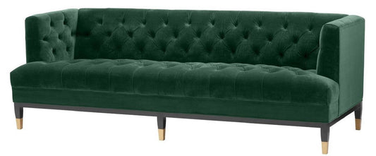 Luxus Wohnzimmer Sofa Grün / Schwarz / Messingfarben 230 x 85 x H. 79 cm - Chesterfield Samtsofa