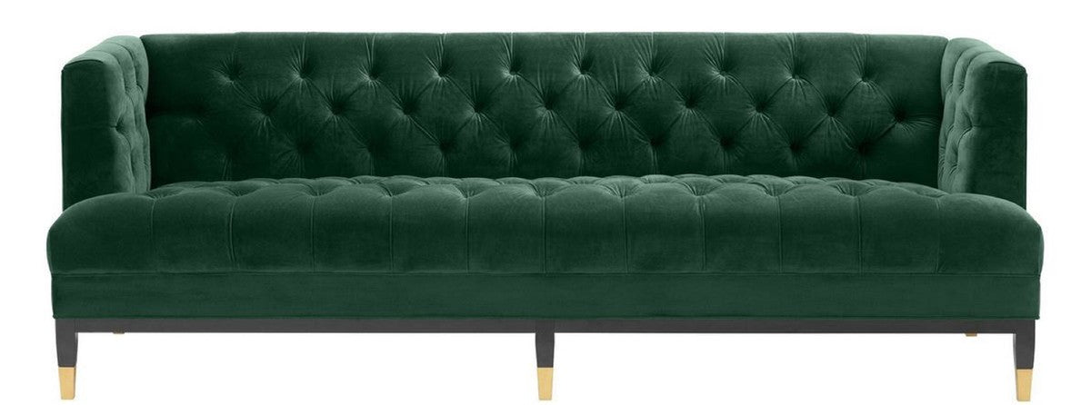 Luxus Wohnzimmer Sofa Grün / Schwarz / Messingfarben 230 x 85 x H. 79 cm - Chesterfield Samtsofa