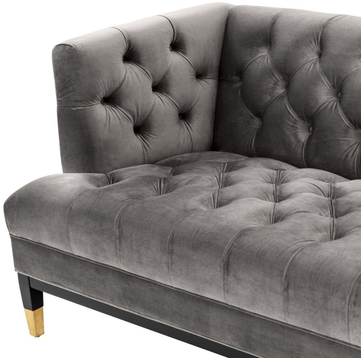 Luxus Wohnzimmer Sofa Grau / Schwarz / Messingfarben 230 x 85 x H. 79 cm - Chesterfield Samtsofa