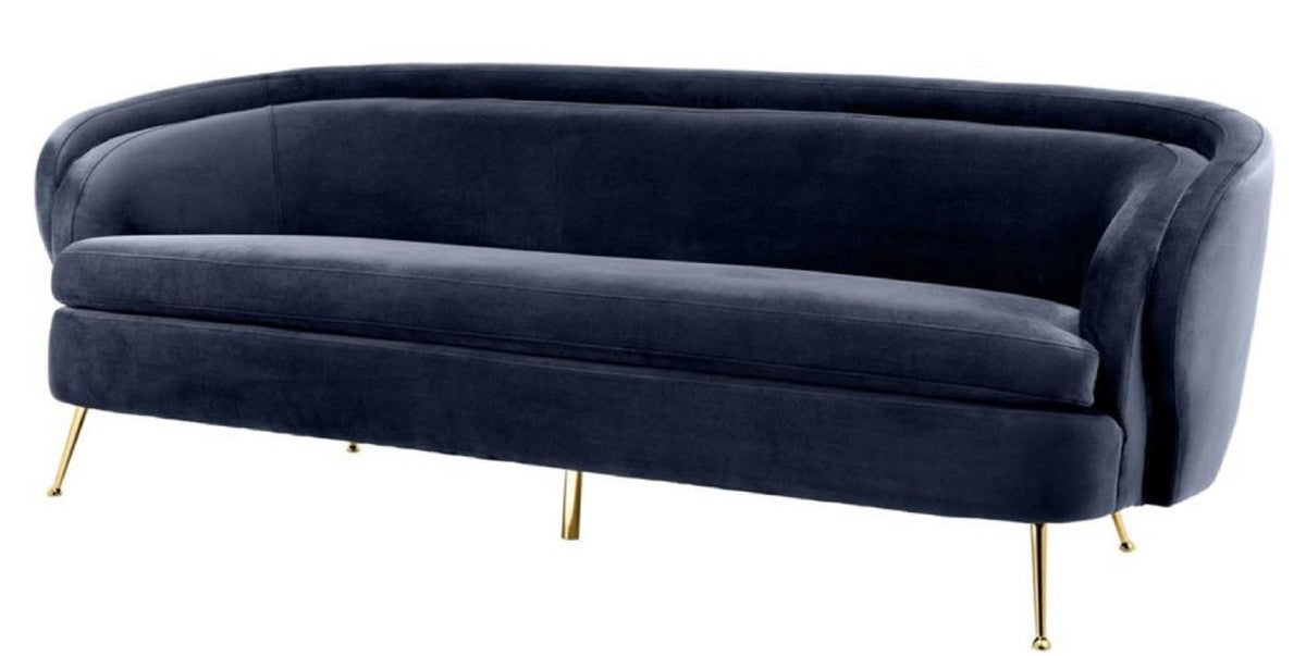Luxus Wohnzimmer Samtsofa Mitternachtsblau / Messingfarben 220 x 85 x H. 77 cm - Luxus Möbel