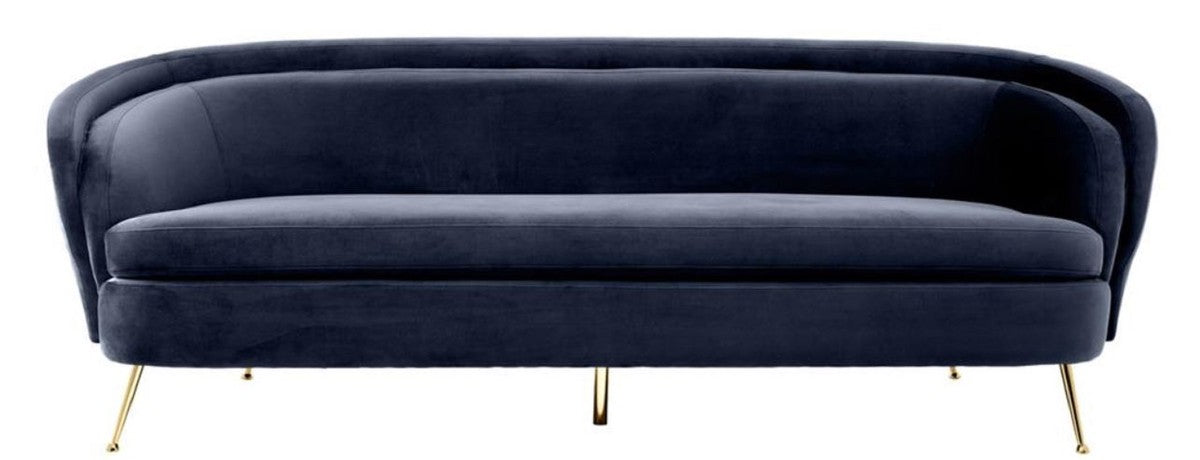 Luxus Wohnzimmer Samtsofa Mitternachtsblau / Messingfarben 220 x 85 x H. 77 cm - Luxus Möbel