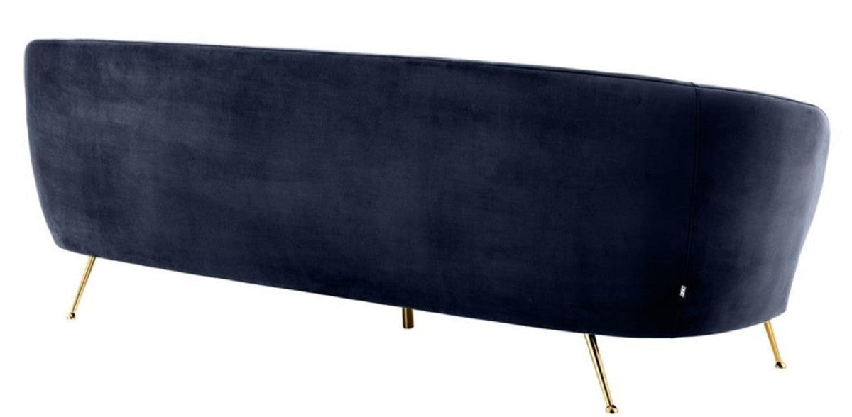 Luxus Wohnzimmer Samtsofa Mitternachtsblau / Messingfarben 220 x 85 x H. 77 cm - Luxus Möbel