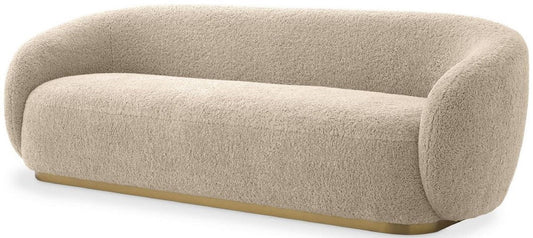 Luxus Wohnzimmer Sofa Sandfarben / Messing 210 x 85 x H. 72 cm - Wohnzimmer Möbel - Luxus Qualität