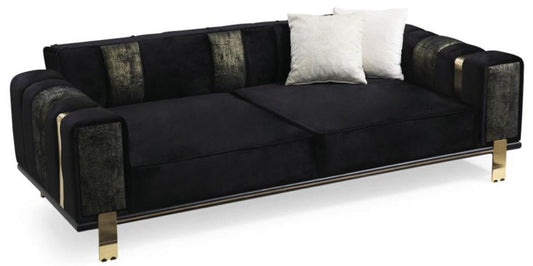 Luxus Wohnzimmer Sofa mit verstellbarer Rückenlehne Schwarz / Gold 223 x 93 x H. 76 cm - Wohnzimmer Möbel - Luxus Möbel