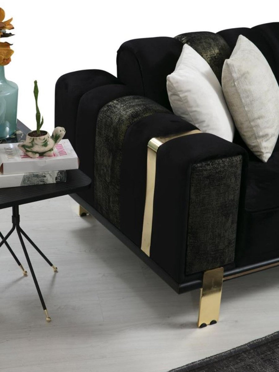 Luxus Wohnzimmer Sofa mit verstellbarer Rückenlehne Schwarz / Gold 223 x 93 x H. 76 cm - Wohnzimmer Möbel - Luxus Möbel