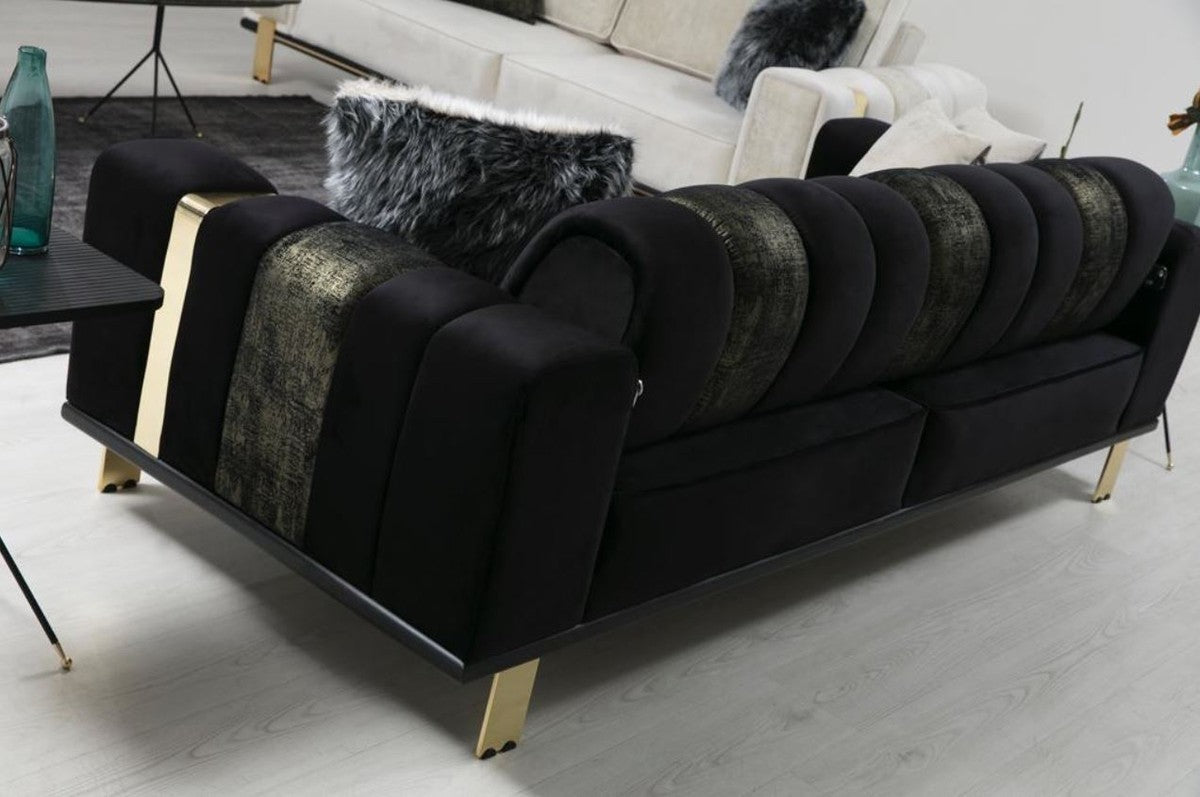 Luxus Wohnzimmer Sofa mit verstellbarer Rückenlehne Schwarz / Gold 223 x 93 x H. 76 cm - Wohnzimmer Möbel - Luxus Möbel