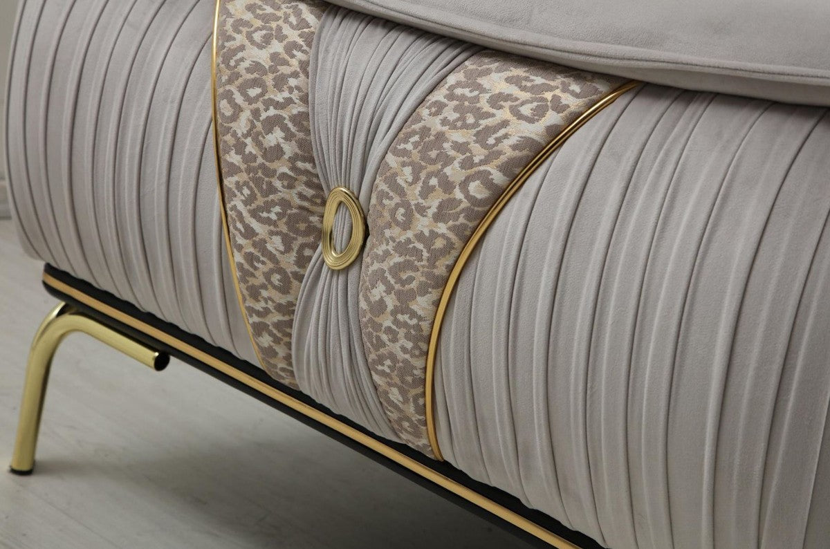 Luxus Wohnzimmer Sofa mit verstellbarer Rückenlehne Grau / Beige / Gold 223 x 93 x H. 78 cm - Luxus Wohnzimmer Möbel