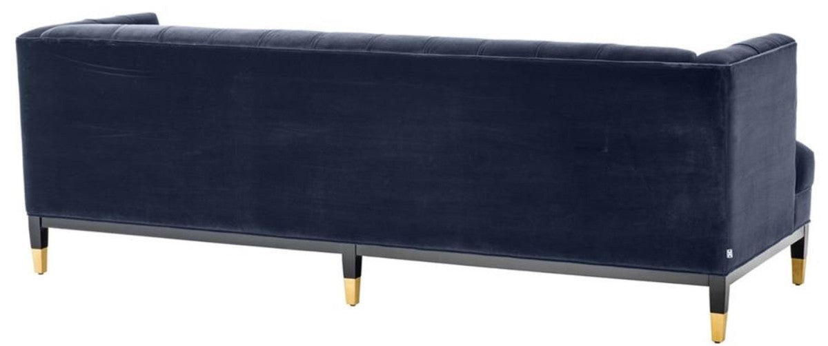 Luxus Wohnzimmer Sofa Mitternachtsblau / Schwarz / Messingfarben 230 x 85 x H. 79 cm - Chesterfield Samtsofa
